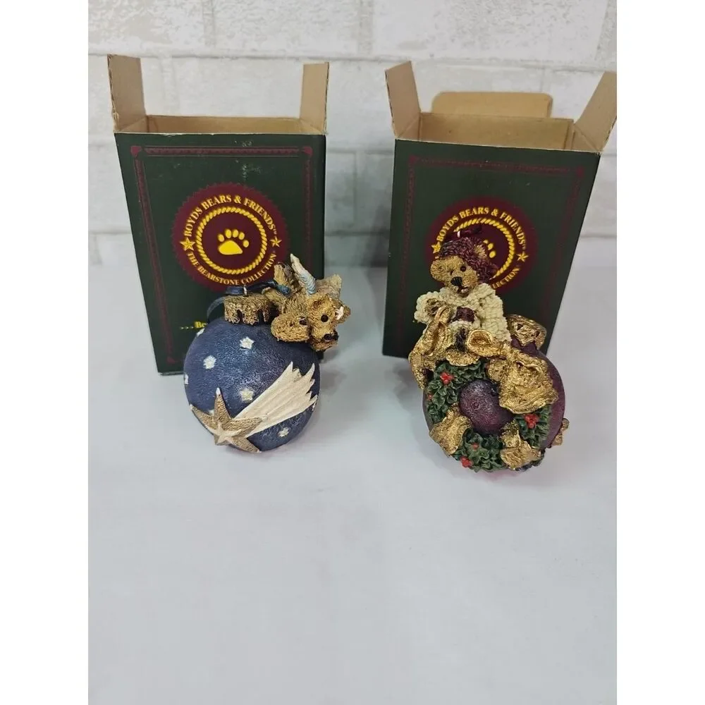 Boyds Bears Bearstone Christmas Ornaments 1996 #25700 #25702 Retired Lot 2 Box